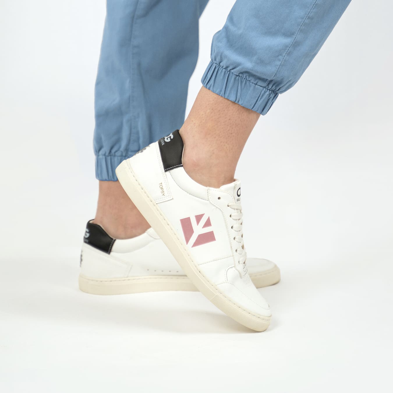 Baskets sneakers végan et écologique cuir végétal blanche rose - Topsy Cog