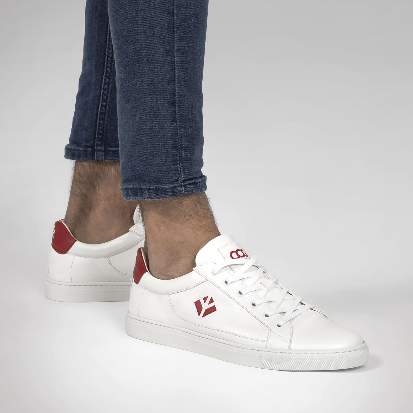 Sneakers baskets basses végan et écologique blanc rouge - Winton Cog