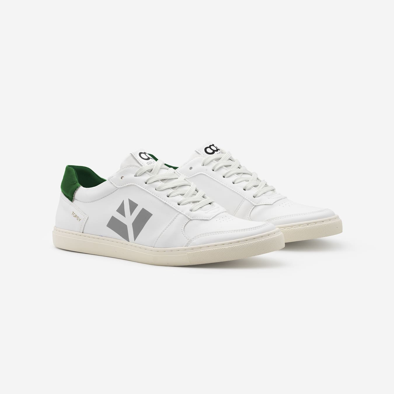 Baskets sneakers végan et écologique cuir végétal blanche vert - Topsy Cog