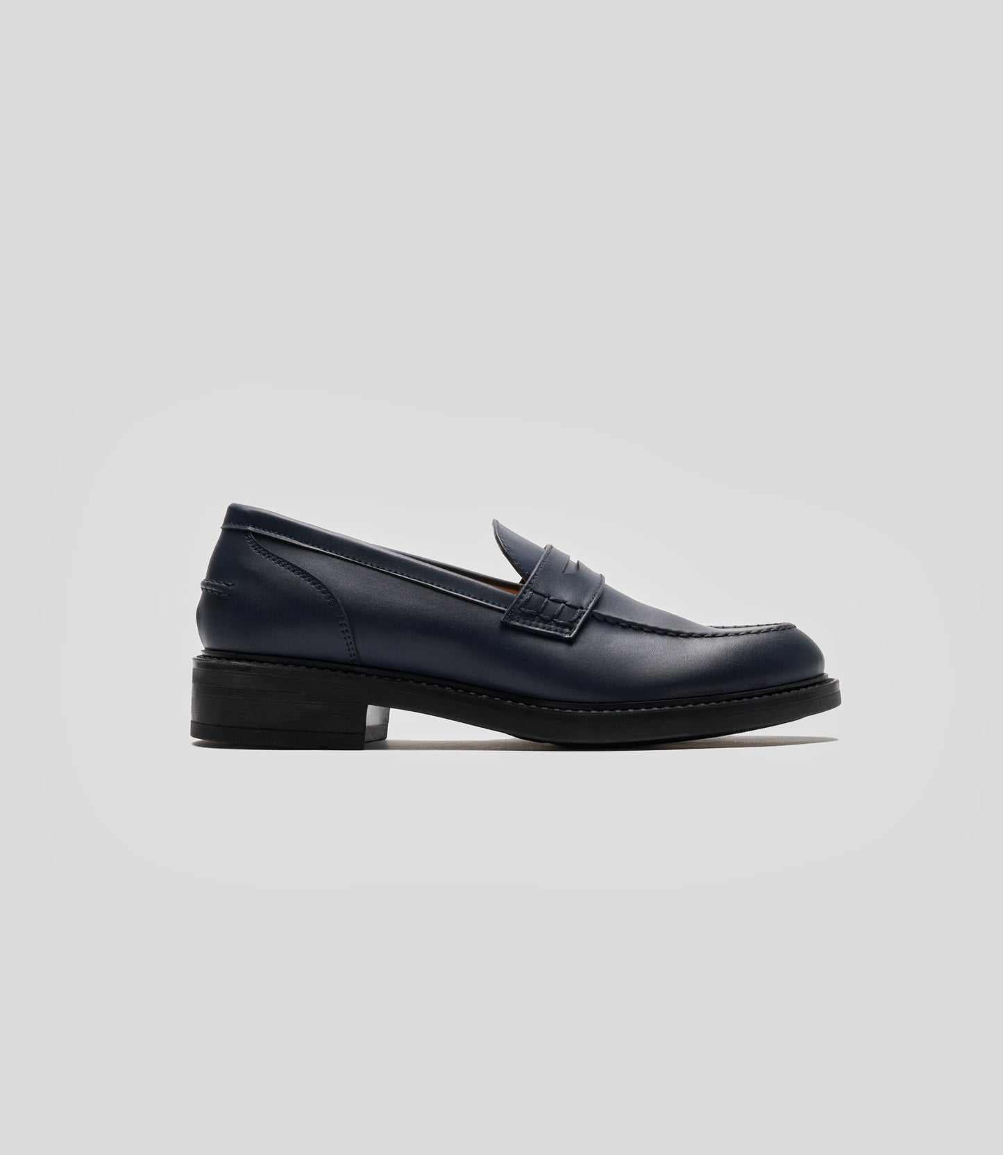 Vegan Loafer - Woman, navy blue slip-on shoe with blake construction for casual and formal wear.