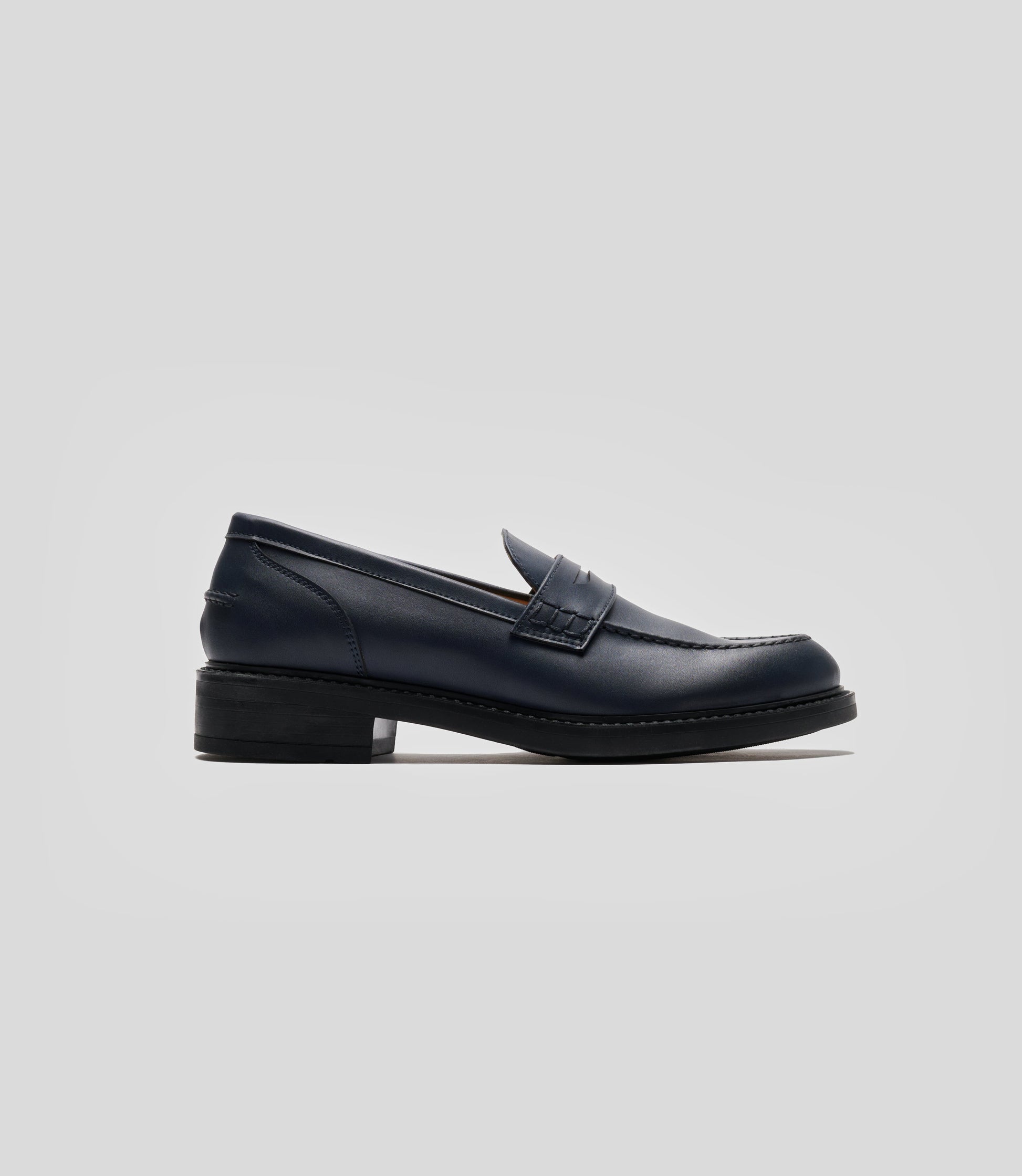 Vegan Loafer - Woman, navy blue slip-on shoe with blake construction for casual and formal wear.