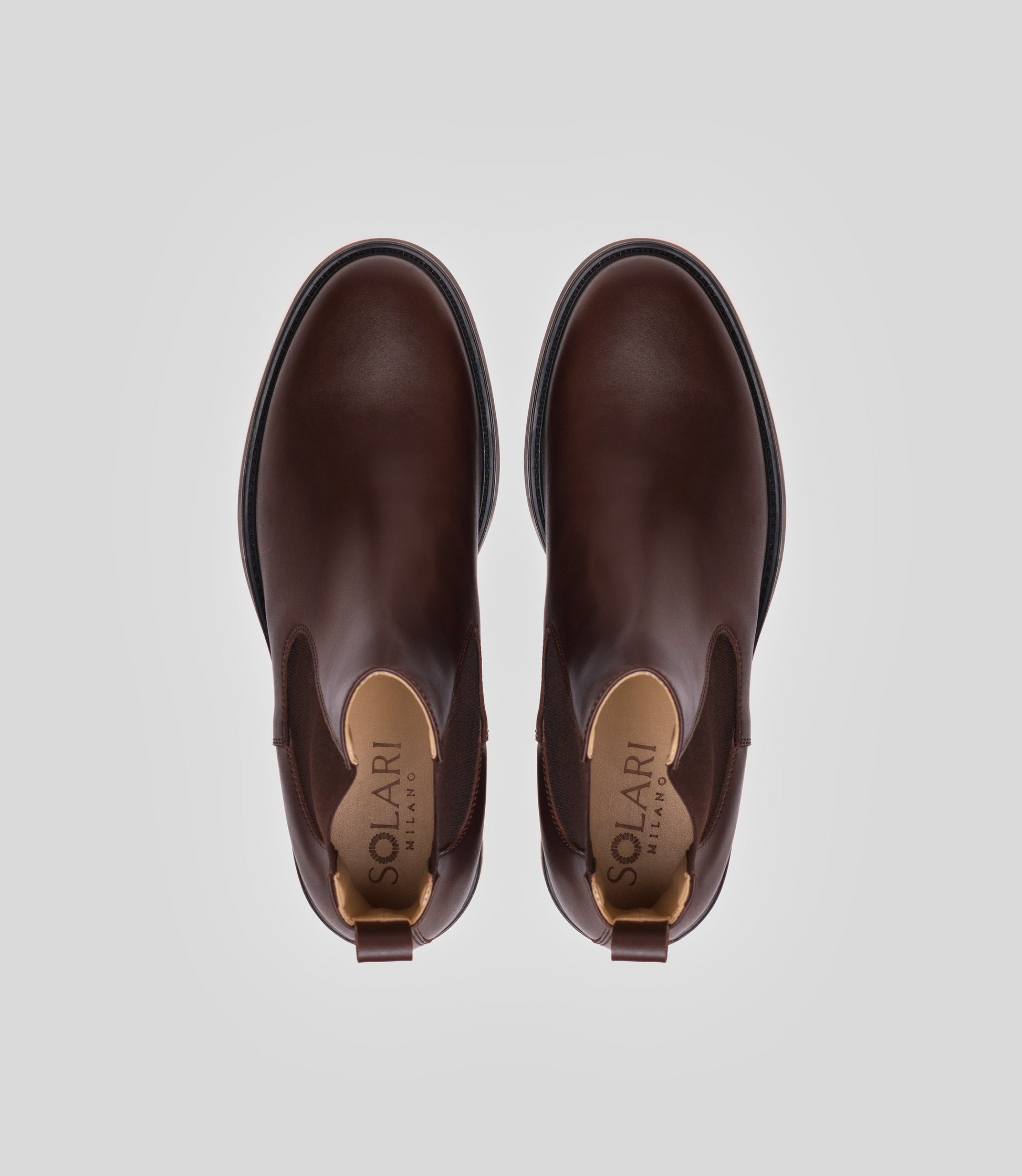 Vegan Chelsea Boot - Men in dark brown leather, showcasing the top view with a sleek and stylish design.