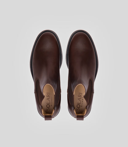 Vegan Chelsea Boot - Men in dark brown leather, showcasing the top view with a sleek and stylish design.