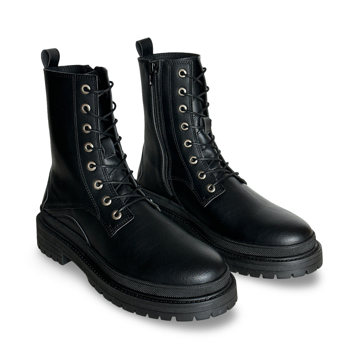 Unisex vegan Kampfstiefel Schwarz Mikrofaser Waden Einsatz Springer Armee Combat