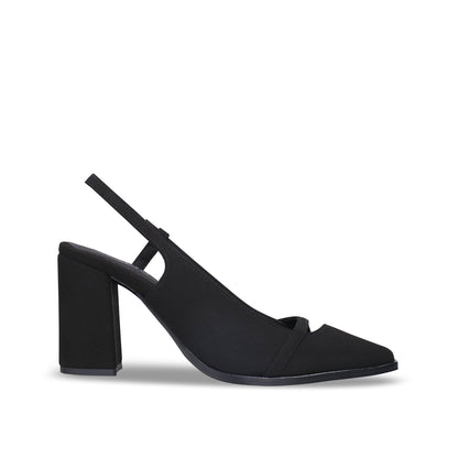 Escarpins femme noirs végans talons hauts bride arrière bout pointu élégants
