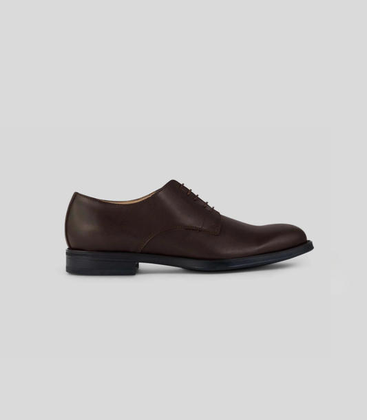 Vegan Derby - Man stylish brown vegan leather shoe with Blake construction for formal and casual occasions.