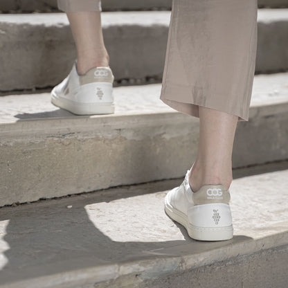 Baskets sneakers végan et écologique cuir végétal blanche beige - Topsy Cog