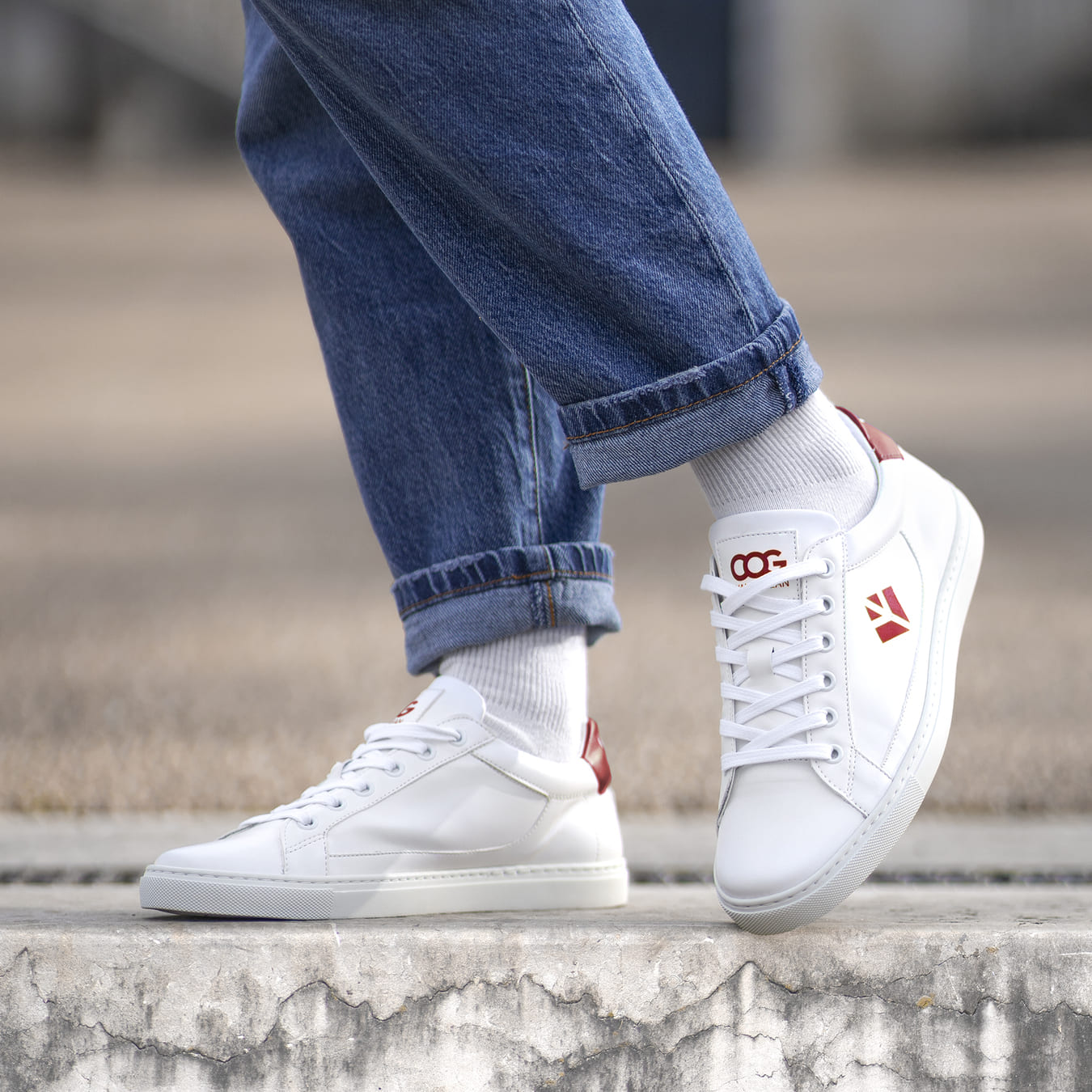 Sneakers baskets basses végan et écologique blanc rouge - Winton Cog